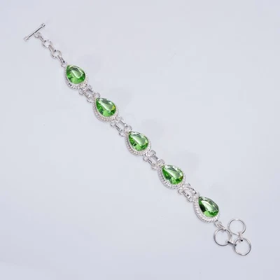 Peridot Gemstone Vintage Handmade 925 Sterling Silver Bracelet 6-8" S352 - Image 1 of 4