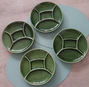 4 Fondueteller Raclette Antipasti Teller ISI Keramik grün 60er 70er Vintage - Bild 1 von 7
