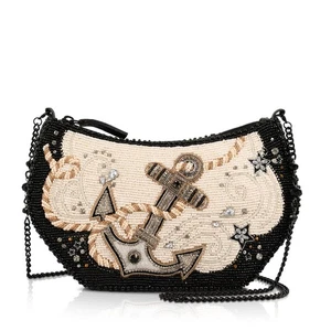 Mary Frances Hold Fast Black and Ivory Beaded Anchor Handbag - Picture 1 of 6