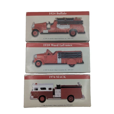 复古 1999 年读者文摘 DIE-CAST 1: 64 收藏品 3 件装盒装红色消防车 — 第 1/4 张图片