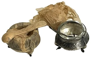 2 Vtg Soviet USSR Silver Plated Melchior Glass Salt Cellars Mustard Pots Spoons - Picture 1 of 17