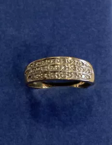 Atemberaubender 9karat Gelbgold DIAMANT 3-REIHIGER Kleiderring Größe N 1/2 voll gestempelt - Bild 1 von 17