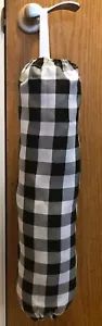 Black & White Checkered Gingham Plaid Fabric Long Plastic Bag Holder 23 inch - Picture 1 of 3