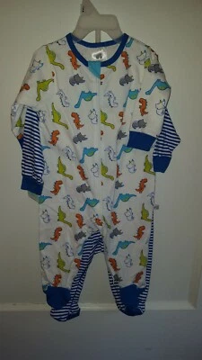 Niño 3-6M Una Pieza Footie Conjunto Azul Dinosaurios y Rayas Foto 1 de 2