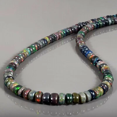 Naturale Welo Fuoco Nero Opale Semplice Rondella Perline Catena 925 Argento 18 " - Immagine 1 di 4