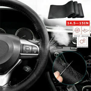 Black Car Steering Wheel Leather Cover Breathable Anti-slip Wrap DIY Stitch* - Picture 1 of 8