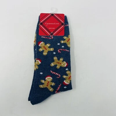 Calcetines Charter Club para mujer talla 9-11 pan de jengibre bastón de caramelo vacaciones azul Foto 1 de 4