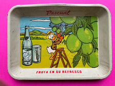 Mexican vintage soda tip tin tray Pato Pascual Donald Duck Lemon Farmer 1960s 