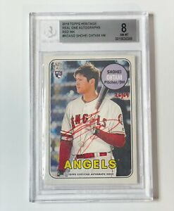 2018 Topps Heritage SHOHEI OHTANI Real Ones Red Ink Auto /69 HITTING VARIATION 