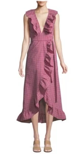 Abito con arricciacapelli Anthropologie MISA LA Stella taglia S $343 rosso Gingham boho - Foto 1 di 4