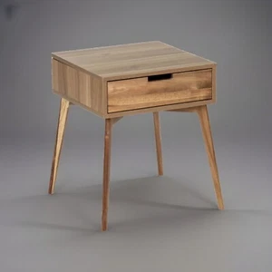 Beistelltisch mit Schublade Couchtisch Nachttisch aus Akazienholz Tisch Klein - Bild 1 von 4
