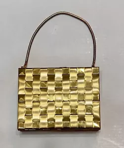 Mini Borsa Vintage Anni 40 Cinquanta Tessuta Ottone Carryall Metallo XS Borsa a Mano Trucco Pochette - Foto 1 di 7