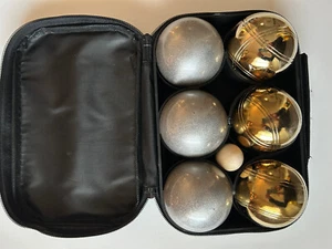 6 ball 73mm Metal Boules or Petanque set with 3 sand grey balls and 3 gold balls - Picture 1 of 4