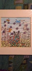 Bluebird And Cat. Original Folk Art By Kent Artist. - Picture 1 of 1