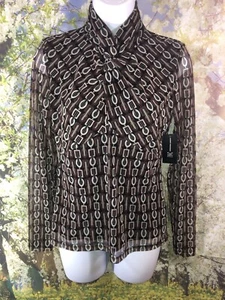 Inc S NWT Jolie Chain Printed Twist-Neck Top Brown Button Neckš§” - Picture 1 of 12