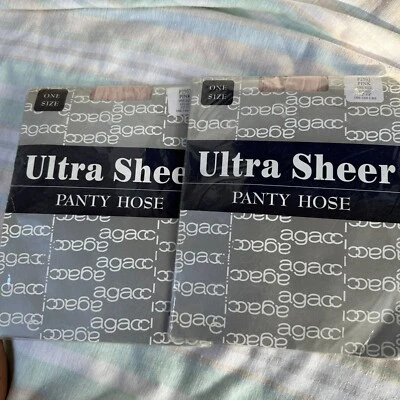 Vintage 80s AGACCI  ULTRA SHEER PANTYHOSE Pink One Size 2 Pair - Image 1 of 3