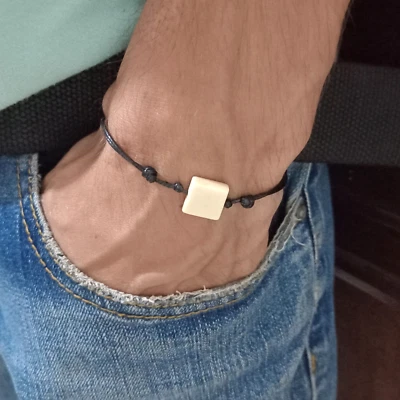 Pulsera Ajustable Impermeable Cordón Negro Cerámica Estilo Central Madera Joyería Hombres Foto 1 de 4