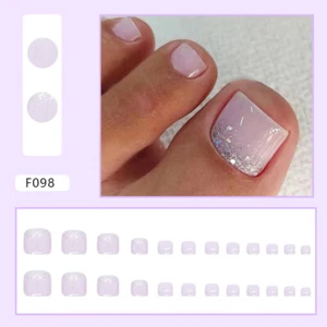 24PCS Purple False Toenails French -Manicure Fake Press On Full Cover Toe Nails - Picture 1 of 4