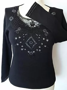 Randolph Duke Top Bluse NEU mit Etikett schwarz Seidenmischung Perlen & Spitze Damen XS - Bild 1 von 11