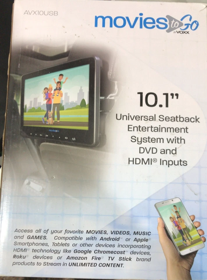 AVX10USB 10.1" Universal Seat-back System w DVD (b10) OPEN BOX, COMPLETE , NEW - Image 1 of 3