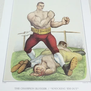 Currier & Ives Vtg Print The Champion Slugger Knocking Em Out Boxing History Art - Picture 1 of 5