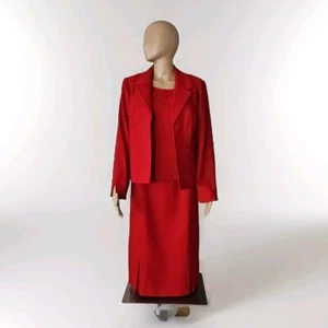 Koret Suit Size 10 Lip Stick Red 3 Pieces Skirt Blouse & Jacket Quiet Luxury - Picture 1 of 23