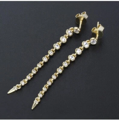 18K White Gold Plated Sterling Silver CZ Tassel Drop Dangle Earrings - Image 1 of 4