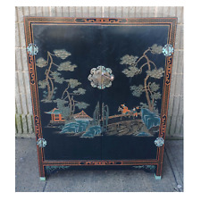 Hand-Painted Chinese Black Lacquer Two-Door Cabinet