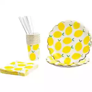 40 Piece Party Tableware Set Lemon Summer Plate Cup Napkin Straw Picnic Birthday - Picture 1 of 5