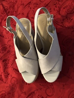 H Halston Slingback Crossover Espadrille Wedges Stella Parchment 8M - Image 1 of 4