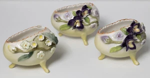 Katherines Collection Footed Easter Egg Planter Hand Painted 3D Flowers Lot of 3 - Picture 1 of 12