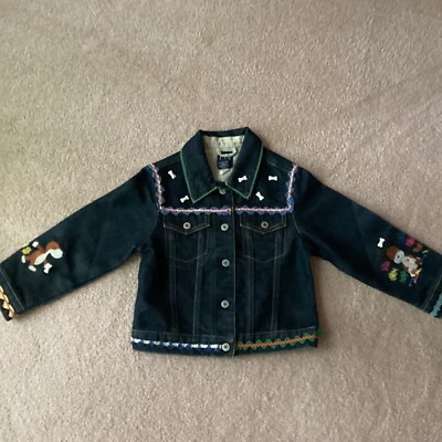 GAP XS GIRLS DECORATED JEAN JACKET, 4, DOGS, BONES, 2 POCKETS, DARLING - Image 1 of 4