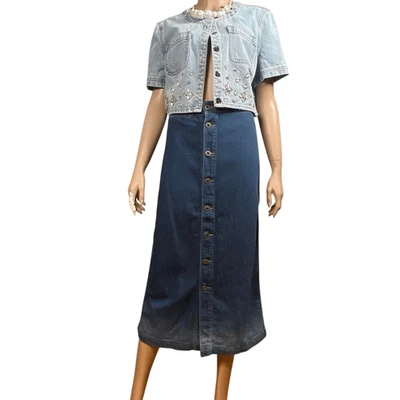 AG Adriano Goldschmied The Thea Denim Button Front Calf Length Skirt Blue Size 2 - Image 1 of 4