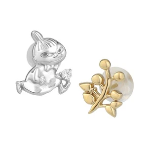 MOOMIN Little My Gold Leaf Asymmetrical Earrings 2P Silver - Picture 1 of 8