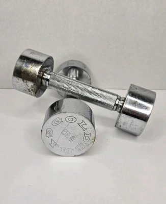 2 Vintage Gold’s Gym 5lb Bollinger Style Chrome Dumbbells Screw on Heads Texture - Image 1 of 4