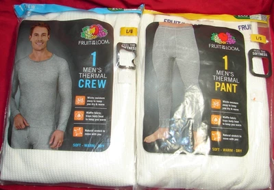 Conjunto de 2 piezas para hombre grande, térmico blanco Crew Top & Pantalones, Fruit of the Loom, NUEVO Foto 1 de 4