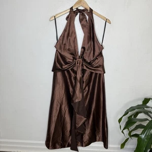 Vintage Y2K Go Jane Neckholder braun Kleid mit Schnalle Damen XL braun Satin HOCO - Bild 1 von 11
