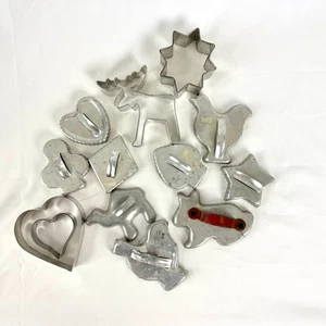 13 Vintage Cookie Cutters Aluminum 1950-70s Camels Card Suits Chickens Moose - Picture 1 of 8