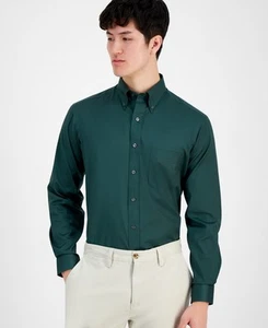 Club Room Mens Regular fit Dress Shirt XL 17 in 34-35 Dark Green Solid - Picture 1 of 1