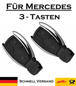2x Autoschlüssel Chrom Gehäuse für Mercedes - 3 Tasten PKW Fernbedienung KS18NO - Picture 1 of 5