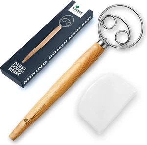 13 Inch Danish Dough Whisk with Dough Scraper, Dutch Bread Whisk with Stainless - Picture 1 of 12