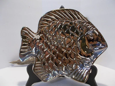 Silver Ceramic Fish Dish Ocean Home Décor Fish Plate 9" Ceramic Silver Fish Tray - Image 1 of 4