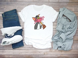 Tom and Jerry Cartoon Figuren kurzärmlig weiß Herren T-Shirt F283 - Bild 1 von 2