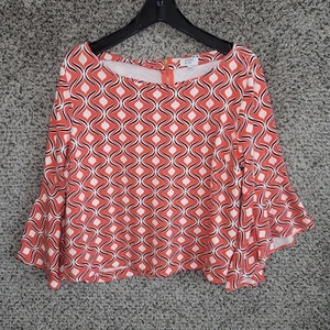 Top donna Crown & Ivy medio stampa corallo manica a campana zip elasticizzato casual - Foto 1 di 8