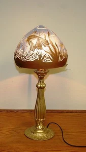 French Style Acid Etched Cameo Glass "Daum Nancy" Table Lamp / Bronz Base - Picture 1 of 7