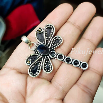 Ciondolo farfalla in argento sterling 925 con pietra preziosa in onice nera... - Immagine 1 di 4