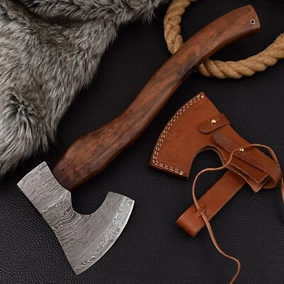 Wikinger Axt Damast Stahl mit Scheide handgeschmiedet Mittelalter Axt MAQ2671 - Bild 1 von 4