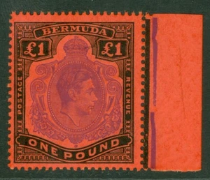 SG 121e Bermudas 1938-53. £1 violeta y negro/escarlata, perfecto 13. Un fino fresco... - Imagen 1 de 1