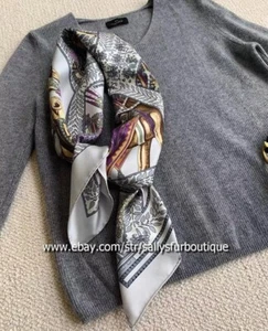 Sallys 18 Momme Twill Silk Wrap Scarf Horse Vintage Print Double Face Shawl 35" - Picture 1 of 37