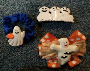 hair clip and pony tail holder Halloween Ghosts Lot of 3 - Picture 1 of 7